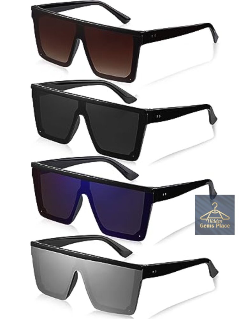 Oversized Flat Top Sunglasses 4-Pack Vintage Square UV Protection